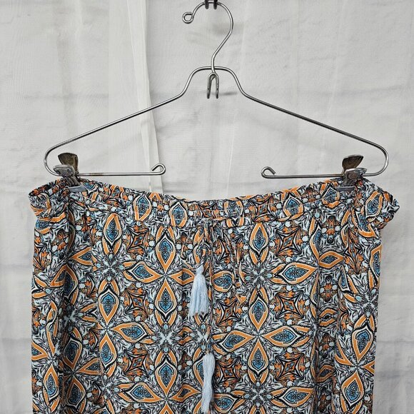 Loft Blue Orange Boho Peasant Skirt Tiered Hippie Festival L - Picture 2 of 12